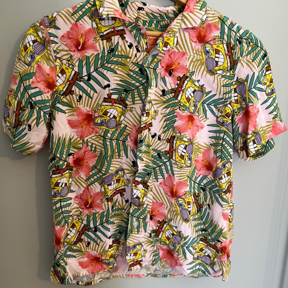 Nickelodeon SpongeBob Floral and Cartoon Shirt M - Picture 3 of 10